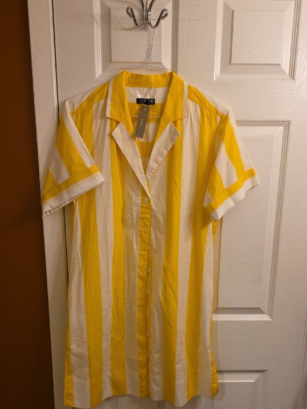J. Crew Yellow and White Vertical Stripe Button-Down Shirt Dress